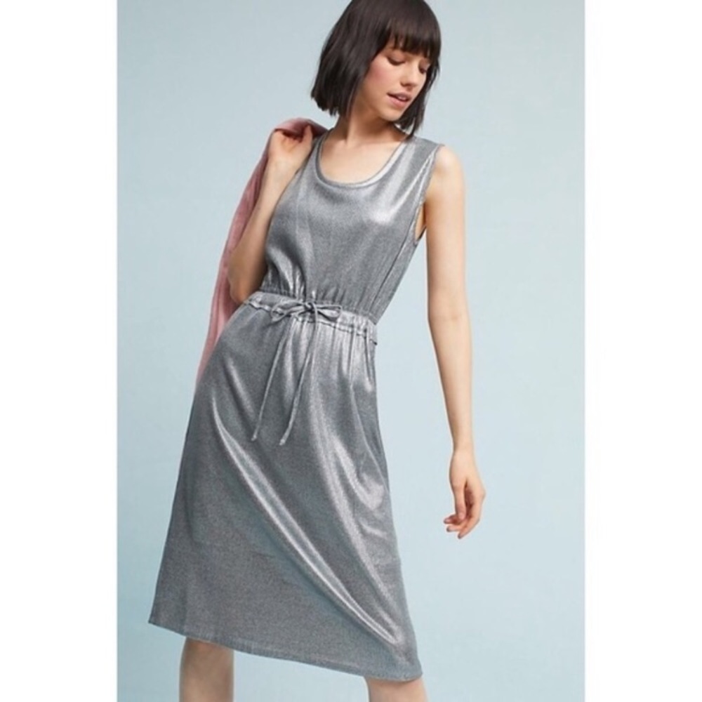NWT Anthro Dolan ribbed silver sleeveless dress L